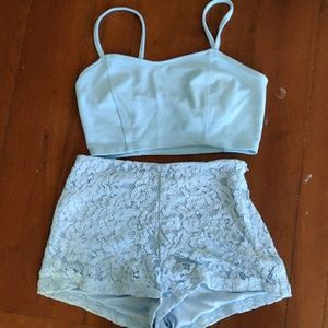 Forever21 light blue Crop top and shorts set